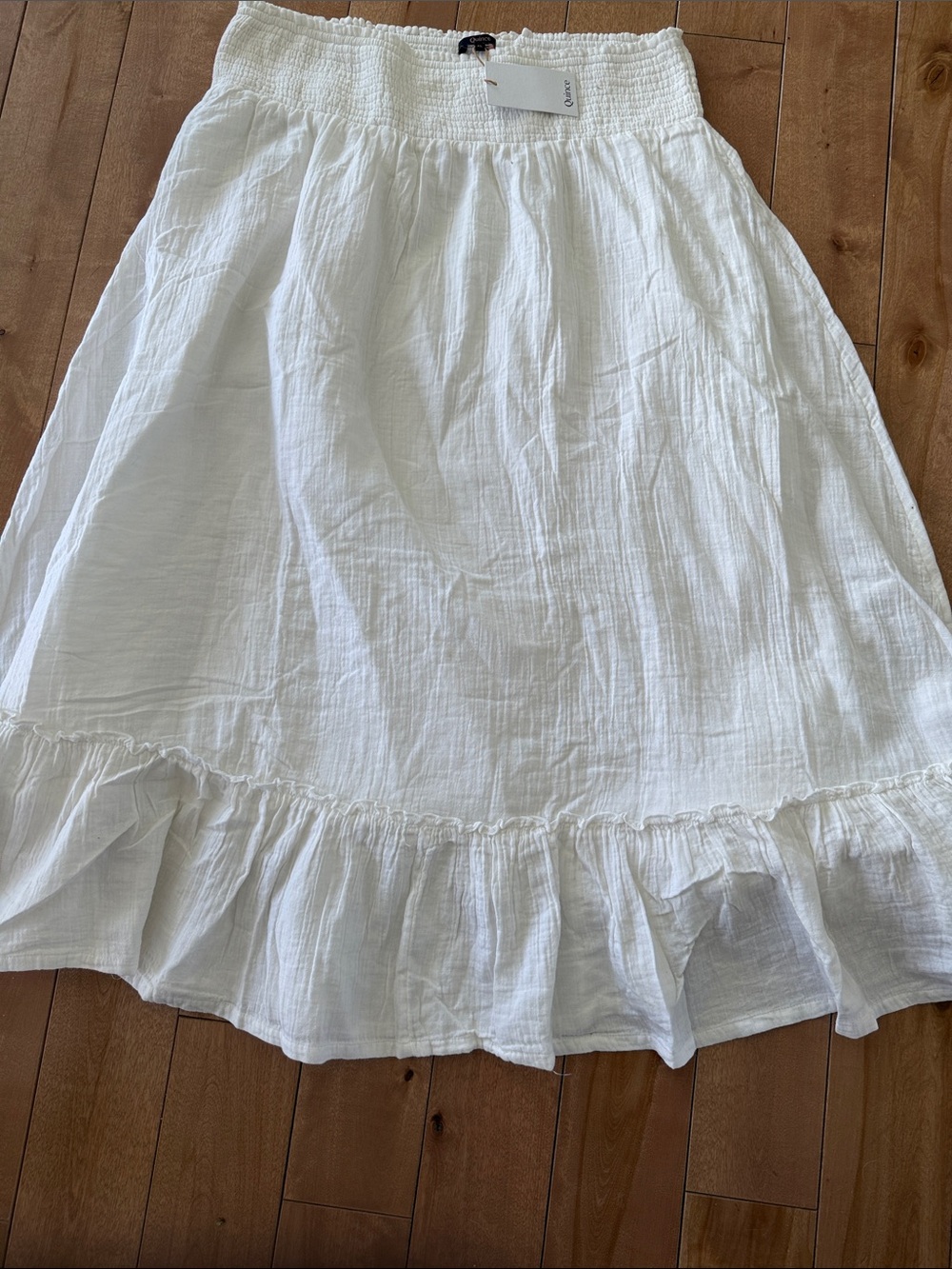 Quince White Midi Ruffle Hem Skirt Cotton